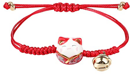 Holibanna Bracelet tressé porte-bonheur réglable avec cloche en forme de chat Pendentif à la main pour amis femme homme Saint-Valentin fête des ères - Rouge -
