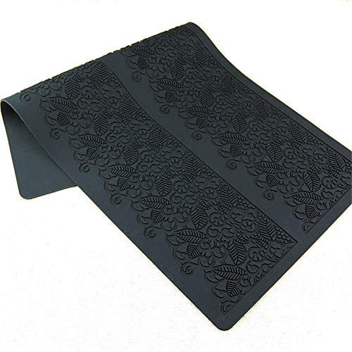 Alfombrilla de silicona con diseño de flores para fondant, diseño de encaje en relieve (negro)