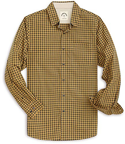 Dubinik® Chemises pour Hommes à Carreaux à Manches Longues Casual en Coton avec Boutons de Poche Jaune Noir zs S