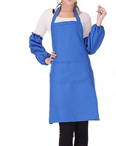 SSB Commercial Apron Cotton Kitchen Bib Apron for Men Women,Solid Color Poly Kitchen Chef Apron,Waterproof Apron with Sleeves,for Restaurant Home Baking BBQ P 60x77cm(24x30inch)