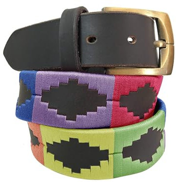 Carlos Diaz Hochwertiger Unisex-Pologürtel aus Leder, bestickt, Braun, braun, 110 cm/Taille:40