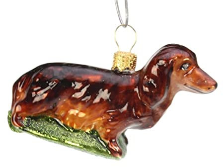 Meander - 29B813 - Weihnachtsbaumschmuck, Dackel, Teckel, Glas, 8cm x 2cm x 5cm