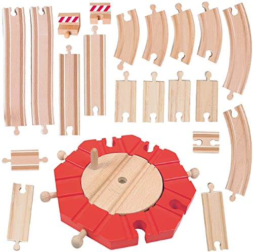 21 TLG. XL - Holz - Schienenset - für Eisenbahn/Holzeisenbahn - passend für alle Schienen-Systeme & Straßen - z.B. Brio/Heros/Eichhorn/IKEA/Woody / ..