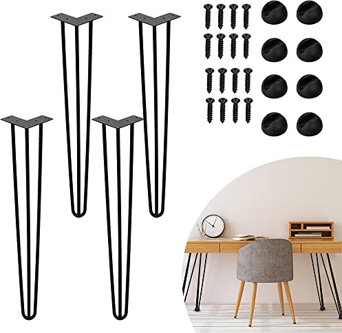 Randaco 4X Tischbeine Hairpin Legs 3 Stangen Möbelbein Haarnadelbeine Möbelfüße Tischkufen 45 cm für Schreibtisch, Esstisch