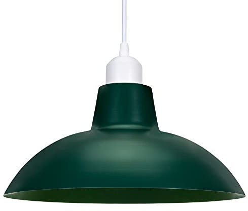 Industrial Retro Designed Matt Forest British Racing Green Curved Metal Ceiling Pendant Light Shade | 60w Maximum | 29cm Diameter by Happy Homewares