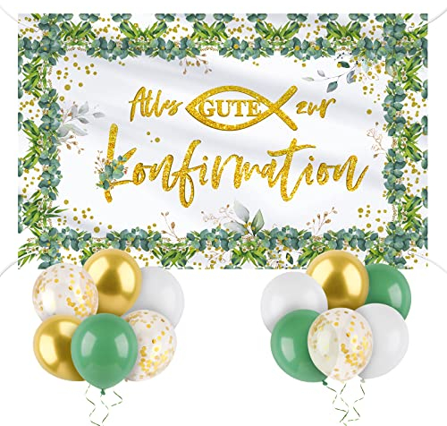 110x180cm Partybanner Alles Gute zur Konfirmation Deko Banner Polyester und 12 Pcs Luftballons (12 Zoll) Hänge Dekoration Zur Konfirmation Party Kommunion Confirmation Jungen Mädchen usw.