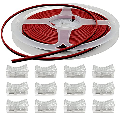 GTIWUNG 3528 2835 2 Pin Solderless LED Strip to Strip Connector Kit,Includes 6 Meters Extension Cable, 2 Pin LED Strip Light Connectors, for 8mm LED Strip to Wire Quick Connection