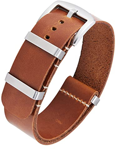 BINLUN Leder Uhrenarmband Einteilig Geöltes Lederarmband 18mm 19mm 20mm 21mm 22mm 24mm Ersatz Uhrenarmbänder für Herren und Damen mit Silber/Schwarze Schnalle