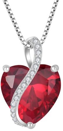 YL Damen Herz Halskette 925 Sterling Silber Anhänger Juli Geburtsstein Rubin Kette Schmuck Geschenke für Mutter ihre Frau Freundin