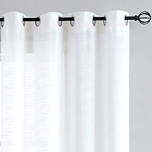 FMFUNCTEX Weiß Vorhänge Leinenoptik mit Ösen Leinen Gardinen Halbtransparent Landhausstil Wohnzimmer Modern für Schlafzimmer Kinderzimmer Balkontür 2er Set, 225 x 127 cm (H x B)