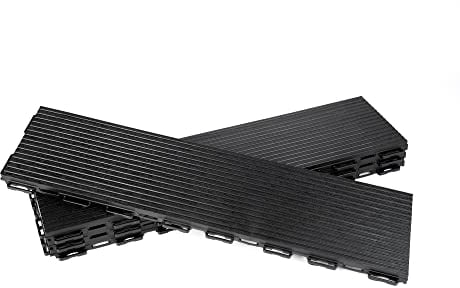 Terrassenfliesen aus Kunststoff, Klicksystem, 60 x 15 cm, 4 Stück, 0,35 qm, Balkonfliesen, Bodenbelag, Klickfliesen in Holzoptik, Wetterfest, Anti-Rutsch-Oberfläche, (Schwarz)