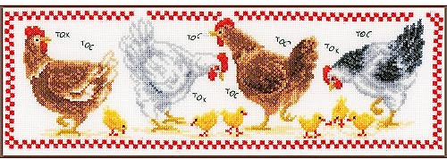 Vervaco Counted Cross Stitch Kit Complete Chickens Embroidery Set for Home Decoration Gift DIY Approx. 40 x 14 cm Counted Cross Stitch Embroidery