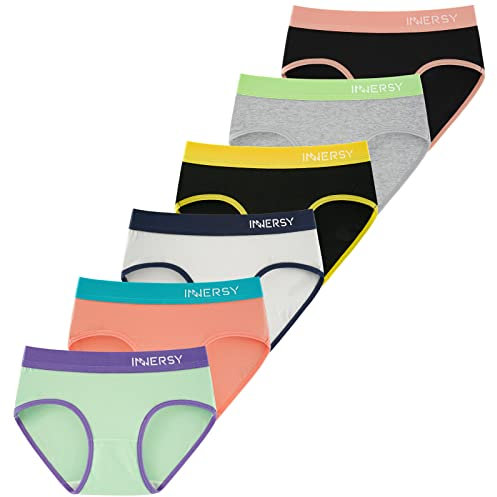 INNERSY Unterwäsche Teenager Mädchen Stretch Baumwolle Unterhosen Bunte Schlüpfer 6er Pack (12-14 Jahre, 2 Schwarz/Mehrfarbig)