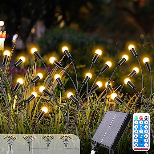 KUWUNG Magische Glühwürmchen Garten Lichter, 4 Stück 8 LEDs Solar Glühwürmchen Lichter, IP65 Wasserdicht Solar Firefly Light mit Fernbedienung 8 Modi Solarlampen für Außen Büsche Rasen