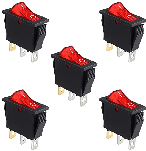 HUAREW 5Pcs Interrupteur à bascule lumineux rouge, ON/OFF SPST 3 broches 3 positions Interrupteur à bascule pour bateau Snap AC 250V/15A 125V/20A KCD3-101