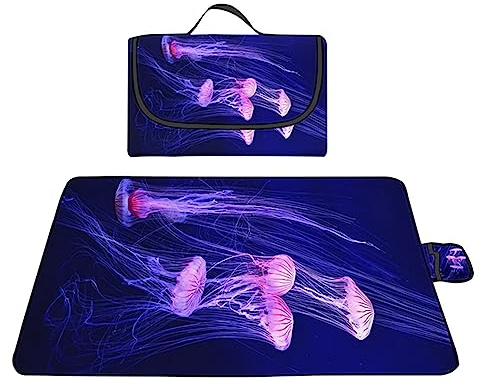 Yoonqun Picknickdecke 200x150cm,Wasserdicht Strandunterlage,Lila Qualle Stranddecke XXL Weiche Campingdecke mit Tragegriff Strandmatte für Park,Garten,Strand,Waschbar