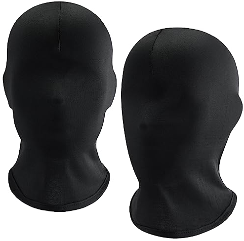 Udewo 2 Pack Black Full Face Mask Halloween Full Black Mask Full Face Cover Spandex Mask Zentai Hood Mask Full Head Cover Mask Faceless Mask Morph Mask for Halloween Party Costume Unisex Men Adult