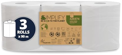 Papernet Simplify 420374 Centrefeed Carbon Neutral Handtuchrolle, 3 Rollen 90 m reines Zellulose-Papier, 2-lagig, 450 Abrisse pro Rolle 19,6 x 20 cm