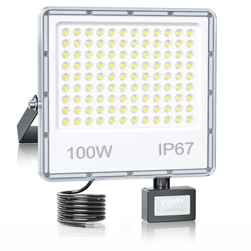 YIQIBRO Spot LED Extérieur Projecteur Detecteur de Mouvement 100W 10000LM 1 Pièces, 7000K IP67 Projecteur Exterieur Eclairage Lampe LED Exterieur Pour Patio, Terrasse