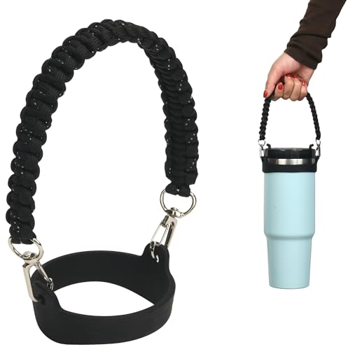 Wongeto Water Bottle Handle Strap - Compatible with Stanley Water Bottle - Paracord Handle for Stanley Cup Accessories, Black, ‎4.73 x 4.34 x 1.97 inches