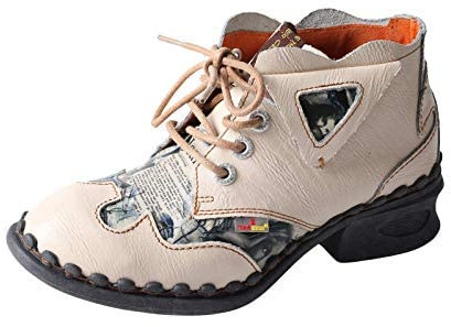 TMA EYES Confort cuoio caviglie donne stivali, lacci coscia dito confortevole basso tallone(Bianco,39)