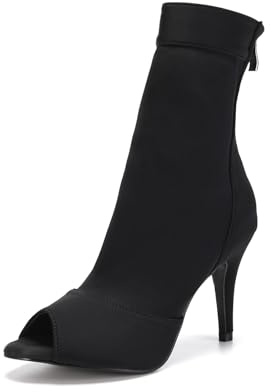 SWDZM Scarpe da Ballo Stivaletto Latino Americano Donna Punta Aperta con Tacco Alto Stivaletti da Sala Festa,Nero,Tacco 8.5cm,Gomma,41 EU