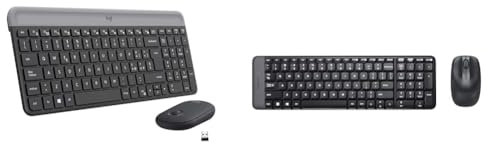 Logitech MK470 Kit Mouse e Tastiera Wireless per Windows, Ricevitore USB 2.4 GHz, Sottile & MK220 Combo Tastiera e Mouse Wireless Compatti per Windows