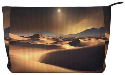 Sahara Wüste Make-up-Tasche aus Kord, mit Reißverschluss, multifunktionaler Organizer, 22 x 7 x 17 cm, für Reisen, Camping, Urlaub, Fitness, Schwarz , Einheitsgröße