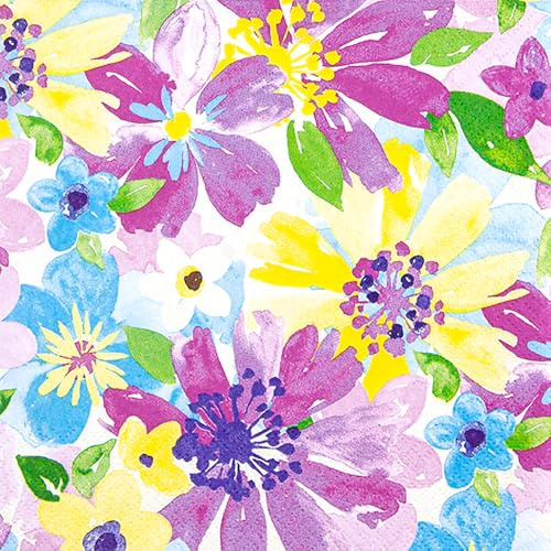 HOME FASHION Serviette Blütenvielfalt, 33x33 cm, 3-lagig, 20 Stück, Tischdeko, Frühlingsmotive, Blumen