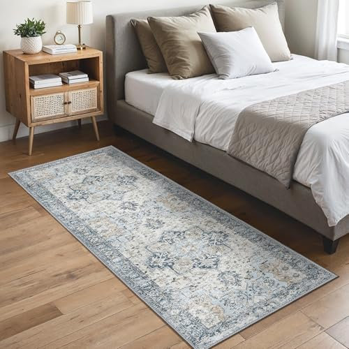 GENIMO Läufer Flur rutschfest 80x200cm, Vintage Teppiche Flur, Waschbare Teppich, Bettumrandung Schlafzimmer, Lang Läufer Küche, Korridor, Treppe