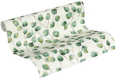 Livingwalls vorgeleimte Vliestapete DESIGNDROP - Tapezieren ohne Kleister - Weiß, Grün - Florale Tapete Made in Germany - 784541