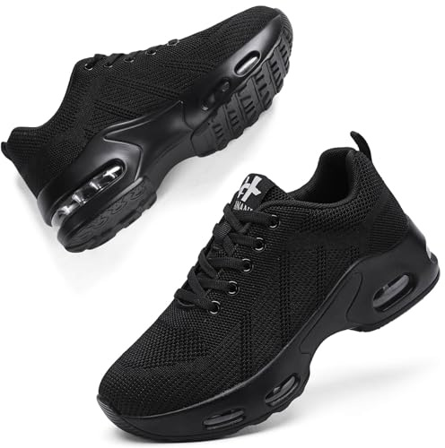 Womens Orthopedic Trainers Running Shoes Air Cushion Athletic Sports Lightweight Tennis Walking Sneakers Casual Mesh Breathable Ladies Fashion Plantar Fasciitis Jogging Shoes All Black UK 5