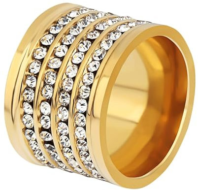 AMDXD Versprechensringe 20MM, Breit 4 Reihen Eheringe Damen Einzeln, Edelstahl Hochzeitsringe Herren mit Zirkonia, Gold, Gr.54 (17.2)