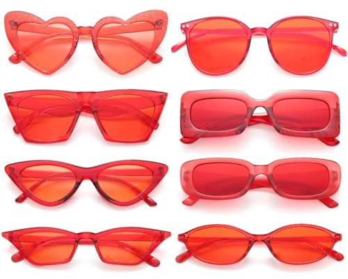 Dwenarry Party Sonnenbrille Rot Vintage Sonnenbrillen Set für Herren Damen Partybrille Retro 90er Lustige Party Brillen Frauen 8 Stücke