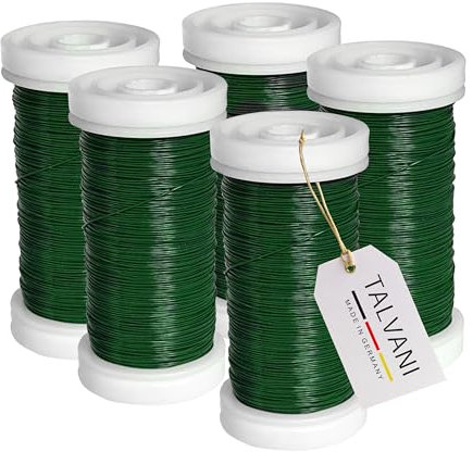TALVANI Blumendraht [Grün | Gold], 100m x 0,35mm, Bindedraht für Garten, Floristik und DIY-Projekte, Stabil und Flexibel - [3er| 5er] Stück Myrthendraht (5, Grün, 5er)