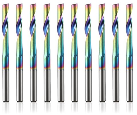 CNC-Fräser für Aluminium mit einer Nut, 3.175mm Schaft Schaftfräser Spiralfräser Bit VHM mit DLC-Beschichtungs,1/8'' Schnittdurchmesser 22mm Schnittlänge Endfräser, Vollhartmetall-Schaftfräser,10PCS