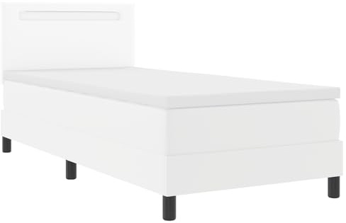 vidaXL Bettgestell mit Matratze Weiß 100 x 200 cm Kunstleder, Verstellbares Kopfteilbett, moderner Rahmen, schickes Kunstleder, vielseitige Schlaflösung, Bequeme Schaumstoffmatratze