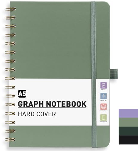 PYNEX Notizbuch A5 Kariert, Hardcover,Notebook, Notizblock Spiralbindung With 140 Blatt 100GSM, Tagebuch für Erwachsene,Schule - Salbei Grün
