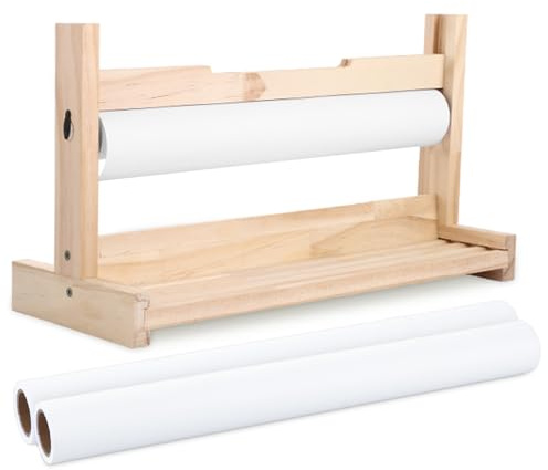 LOLYSIC Zeichenpapierrollenhalter, mit 2 Rollen, 36 cm x 5 m, weiße Papierrolle