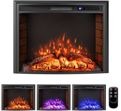 GOPLUS Cheminee Electrique Effet Flamme Chauffage 750W/1500W, Effet Flamme 3 Couleurs et Luminosité 6 Niveaux Réglable, Fausse Cheminée Décorative avec Minuteur 6 H, Température 17-28℃, Télécommande