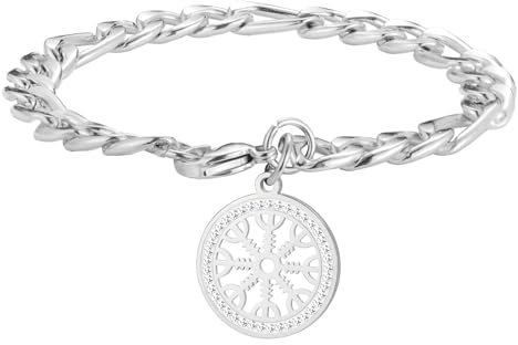 kkjoy Krystall Viking Helm der Ehrfurcht Armband Edelstahl Nordischer Aegishjalmur Anhänger Keltischer Heidnischer Talisman Schmuck für Frauen Männer