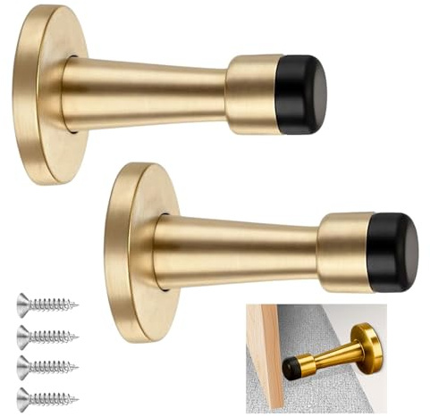 2 Pack Door Stoppers for Skirtings with Rubber Anti-Collision Zinc Alloy | Door Stopper Wall Mounted Door Stop with Screws for Skirting Board Bedroom Bathroom Office Hotel Indoor Use Noise Reduction