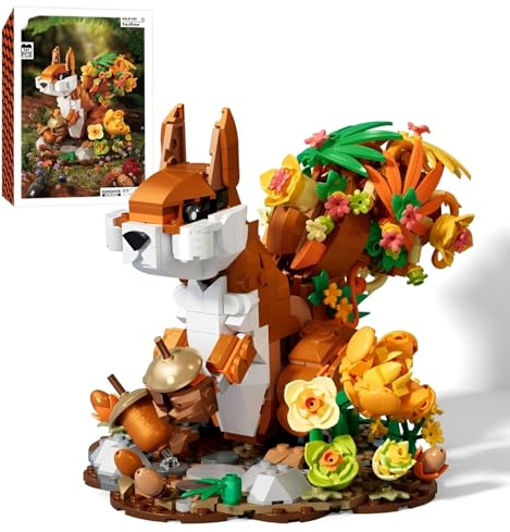 Blumen-Eichhörnchen-Klemmbausteine für Erwachsene, 737 Teile Botanische Kollektion Bausteine mit Sockel, Kreatives Tiermodell Spielzeug, Xmas Geschenke für Frauen, Mädchen, Jugendliche 14+