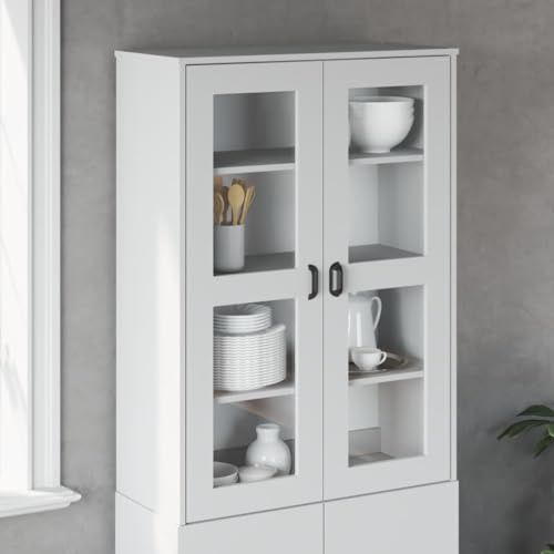 RMIHSJG VIKEN Highboard Aufsatz Weiß Holzwerkstoff mit Vitrinenschrank und Griffen für Wohnzimmer Stauraum