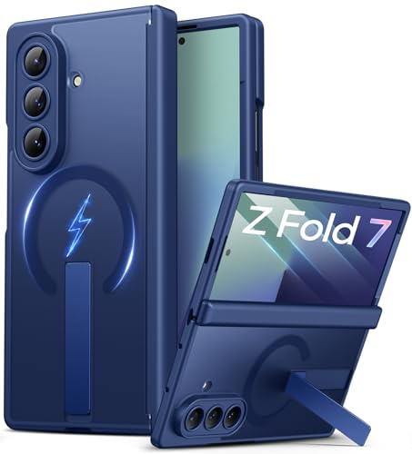 SIXBOX for Samsung Galaxy Z Fold 7 Case with Stand, Compatible with MagSafe, Full Lens & Hinge Protection, Front Screen Protector, Military Grade Rugged Phone Cover Case for Galaxy Z Fold 7, Blue
