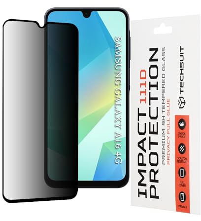 Techsuit Sichtschutzfolie für Samsung Galaxy A16 4G, A16 5G, A17 4G, A17 5G Gehärtetes Glas mit 9H Härte, Vollständige Abdeckung, Stoßschutz, Blickschutz Beschichtung, 111D Privacy Full Glue