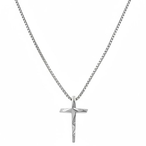 meberg Karma NH11430804 Halskette mit Kreuz Silber od. Schwarz Herren Edelstahl 60 cm Kette Herrenschmuck Edelstahlkette Männer Herrenhalskette Geschenk für Ihn wasserfest hypoallergen