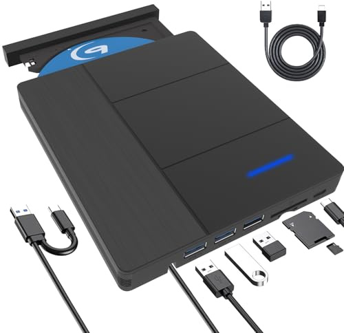 Lefunpets 8 in1 External Blu-ray Drive with USB 3.0 Type-C, Portable External Blu Ray Drive 3D CD DVD Optical Bluray Drive for Laptop PC Desktop Windows 10 Mac OS