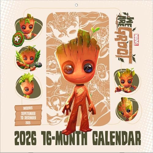 Pyramid International GROOT 2026 – Broschürenkalender 30×30 cm mit Illustrationen aus Guardians of the Galaxy – Wandkalender für Marvel- & Groot-Fans