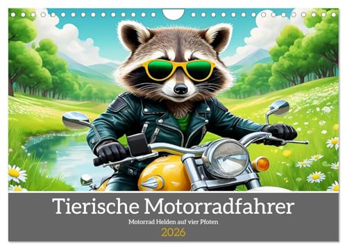 Tierische Motorradfahrer (Wandkalender 2026 DIN A4 quer), CALVENDO Monatskalender: Motorrad Helden auf vier Pfoten! (CALVENDO Mobilitaet)